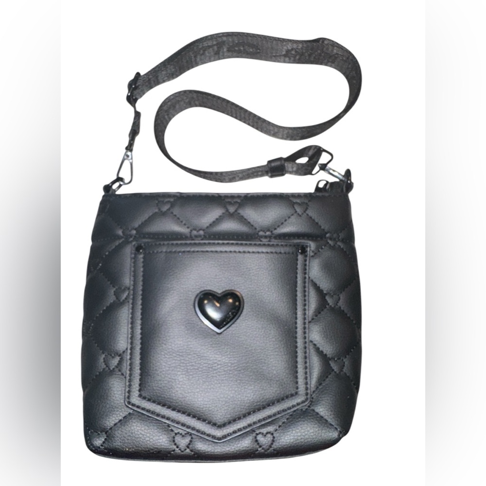 Betsey Johnson Black Quilted Crossbody with Heart Detail